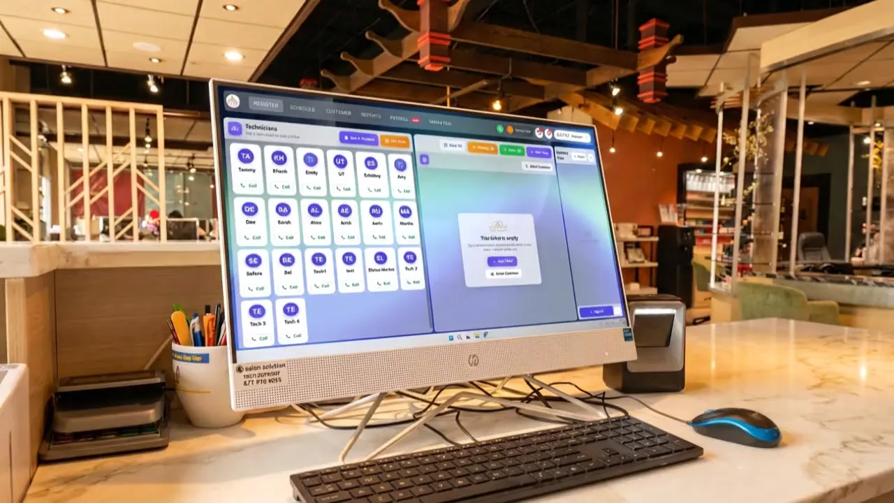 Desktop Computers at a nail salon front desk